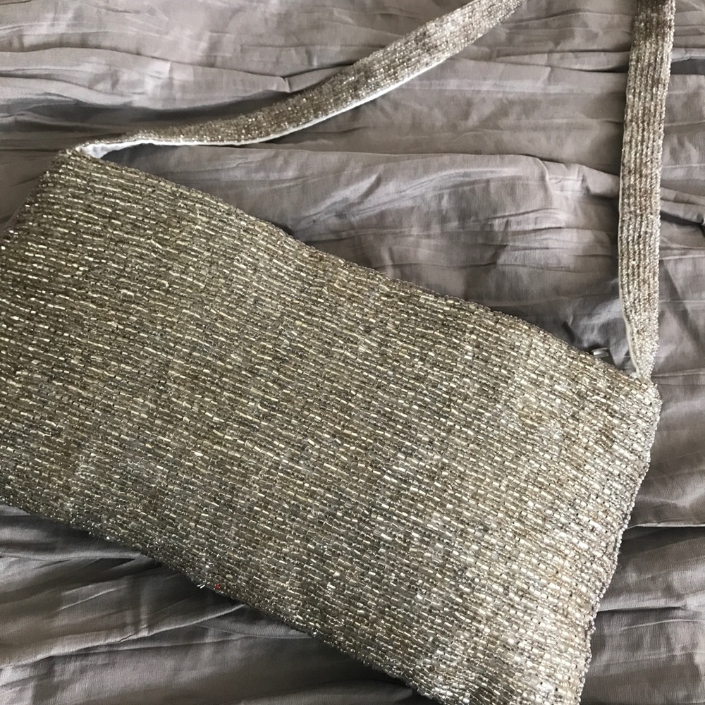 Silver Gray Beaded Shoulder Bag